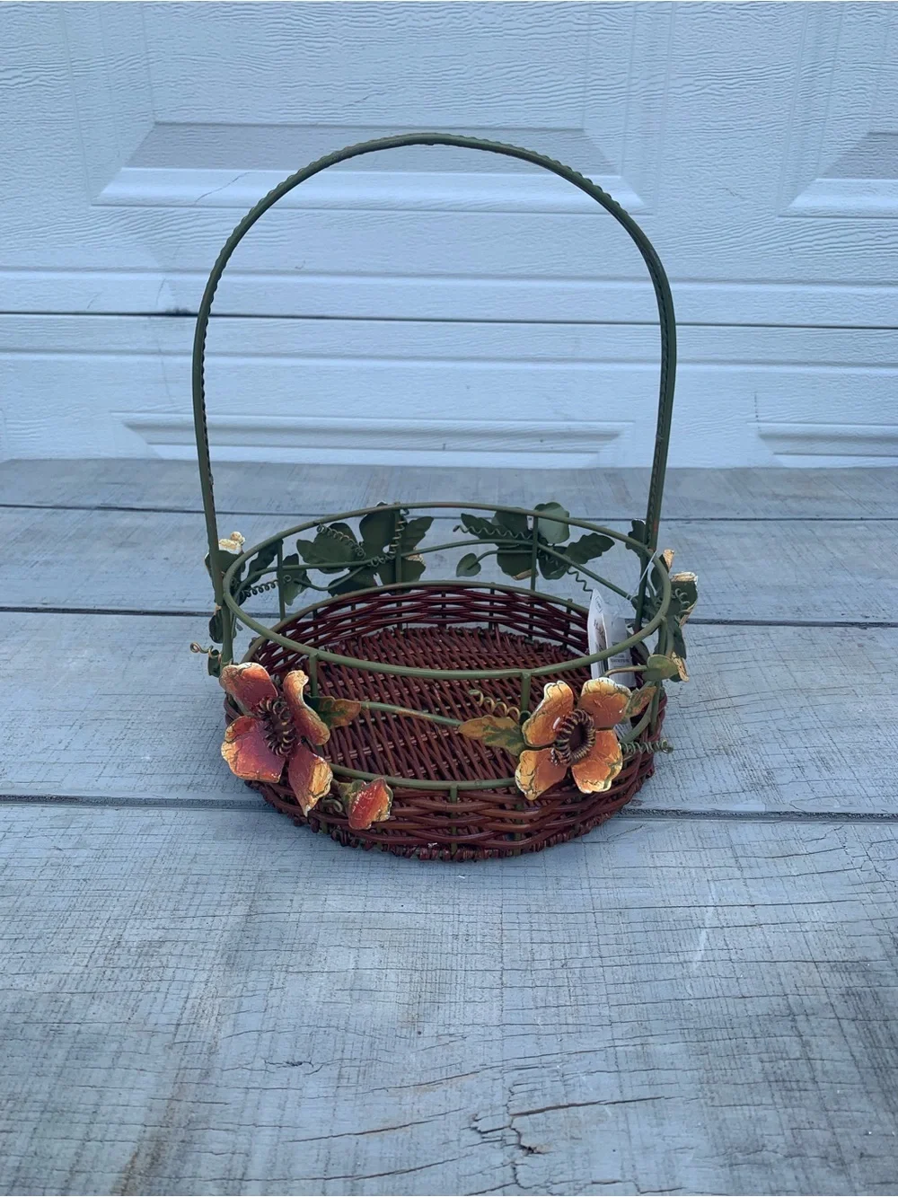 Decorative Metal and Woven Wicker Floral Basket